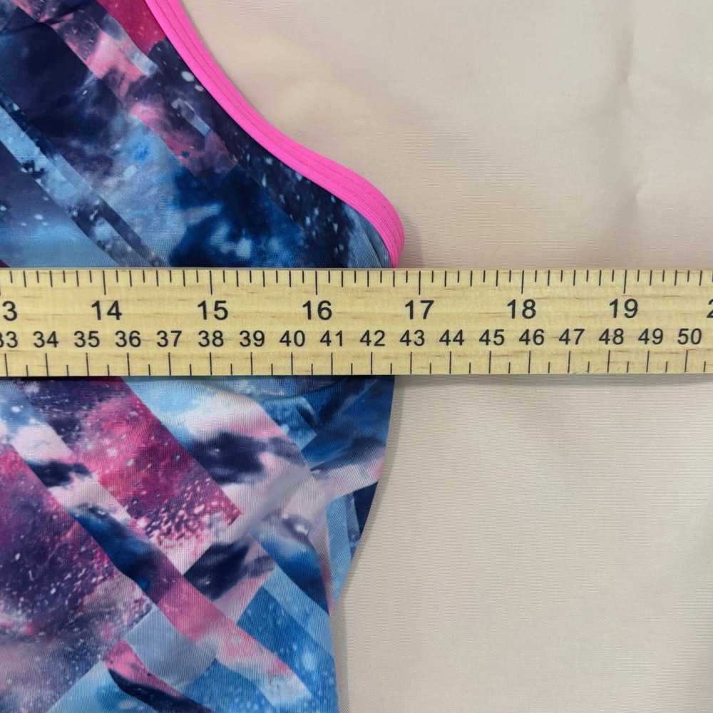 Sofibella‎ Athletic Tank Top Galaxy Print Pink Blue Ruched Drawstring Size L - Picture 7 of 9